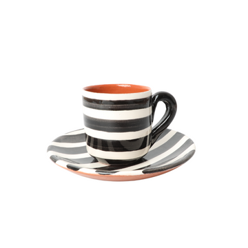Espresso Cup and Saucer  Horizontal Stripe Black