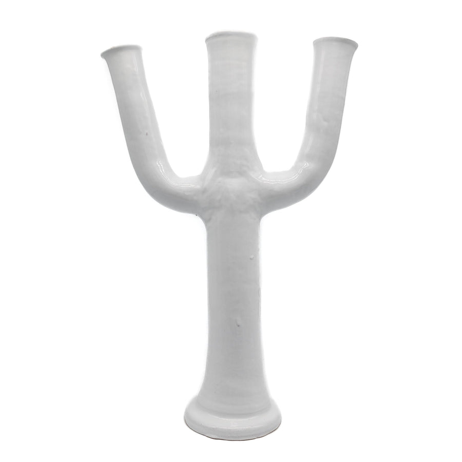Trio Flames White Candle Holder