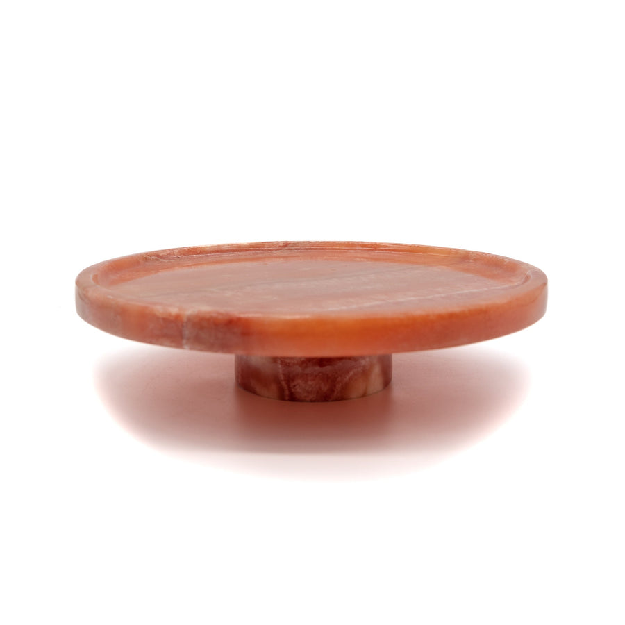 Coral Alabaster Round Footed Stand