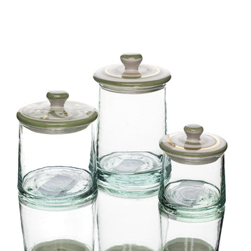 Glass Jar Mint Green Set of 3