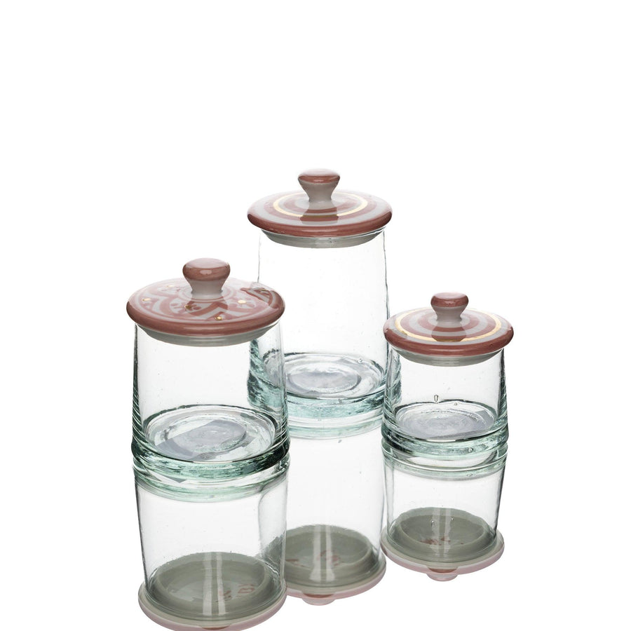 Glass Jar Pink Set of 3