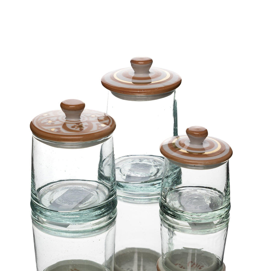 Glass Jar Beige Set of 3