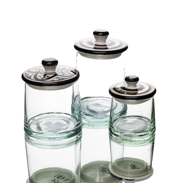 Glass Jar Black Set of 3