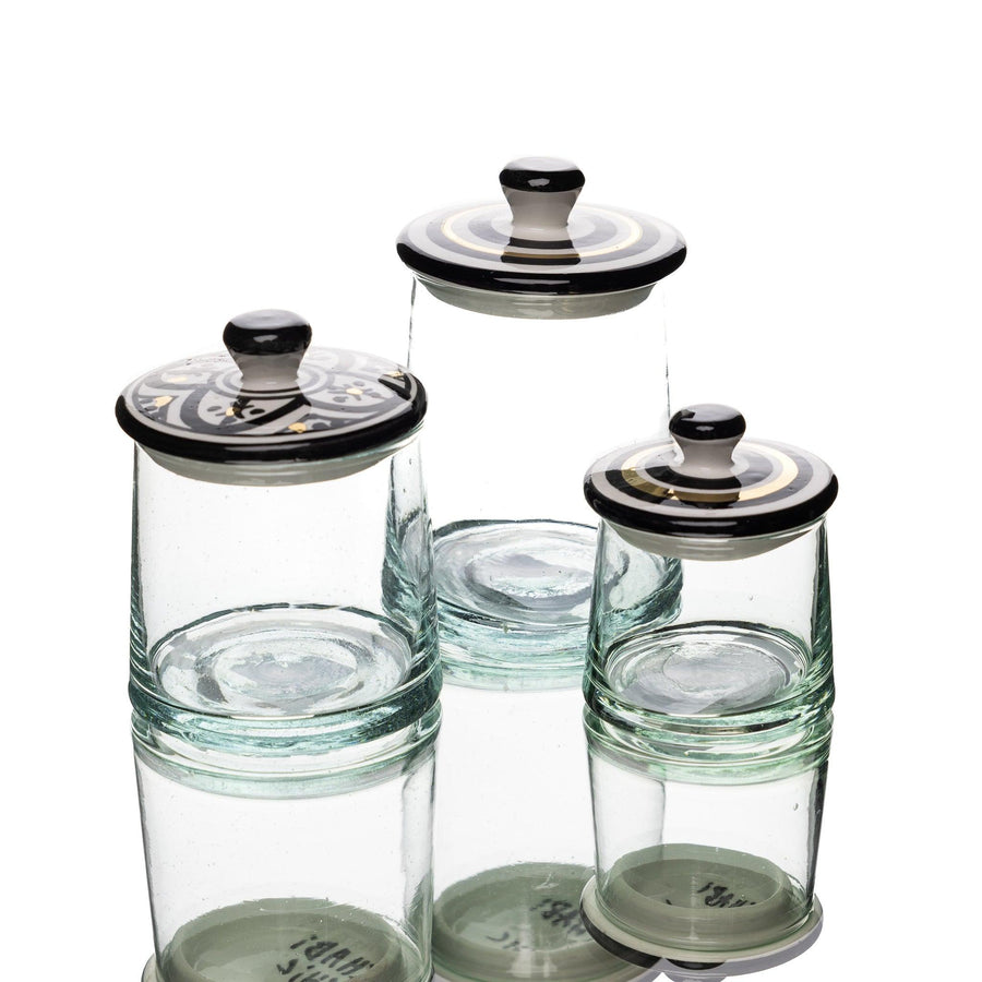 Glass Jar Black Set of 3