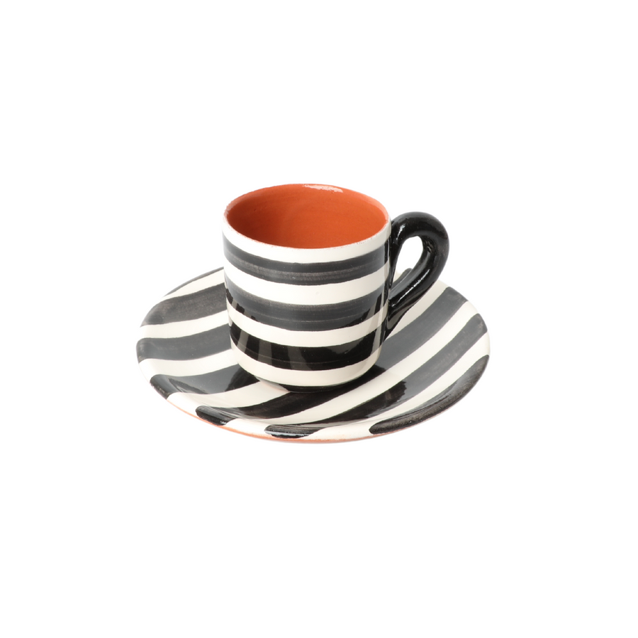 Espresso Cup and Saucer  Horizontal Stripe Black