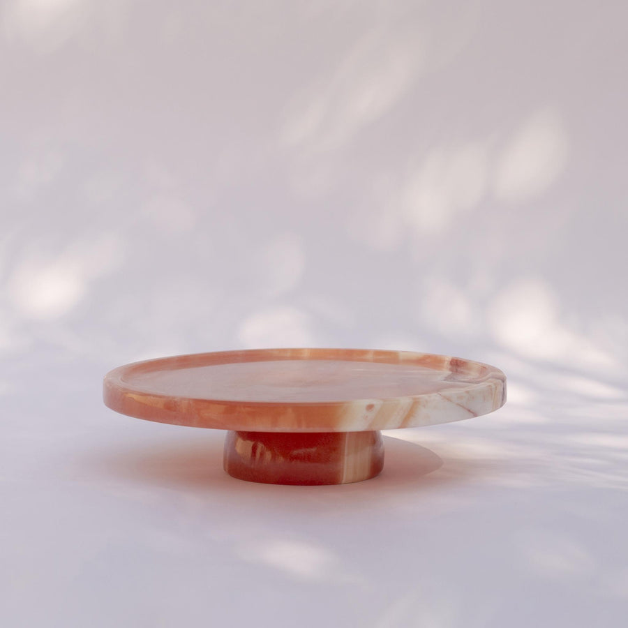 Coral Alabaster Round Footed Stand