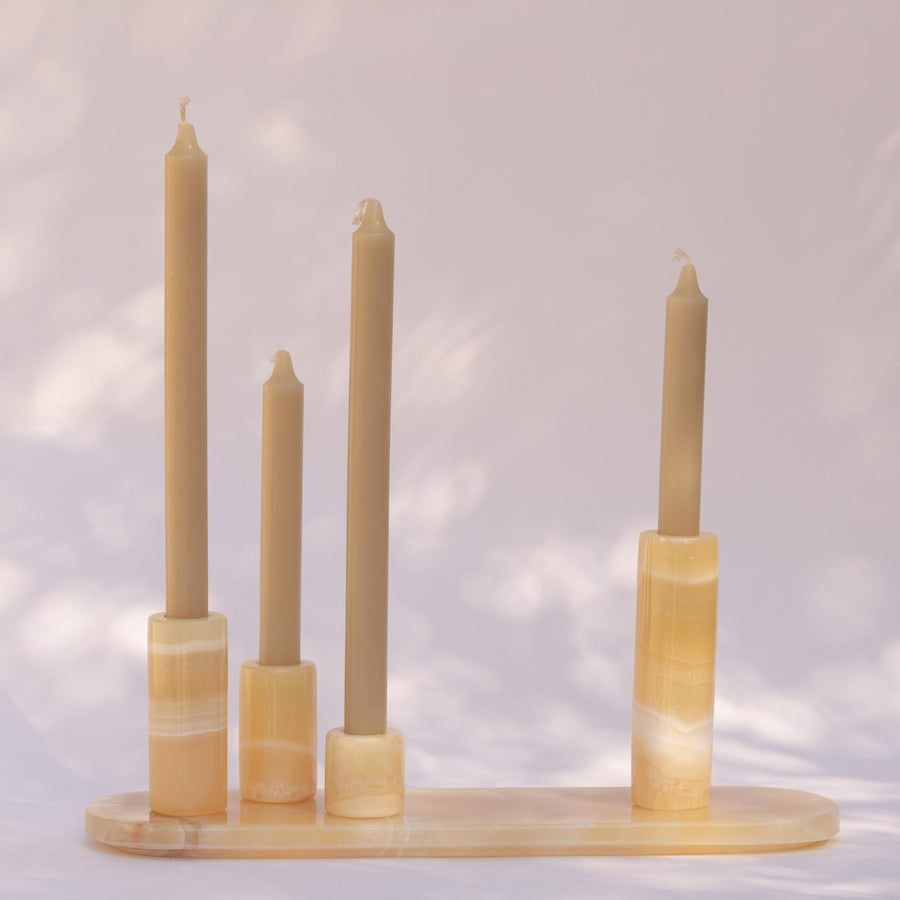 Natural Alabaster Candle Holder with Bass