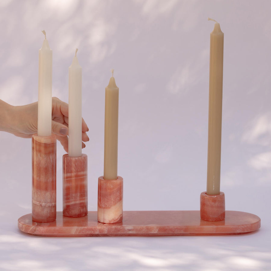 Coral Alabaster Candle Holders with Bass