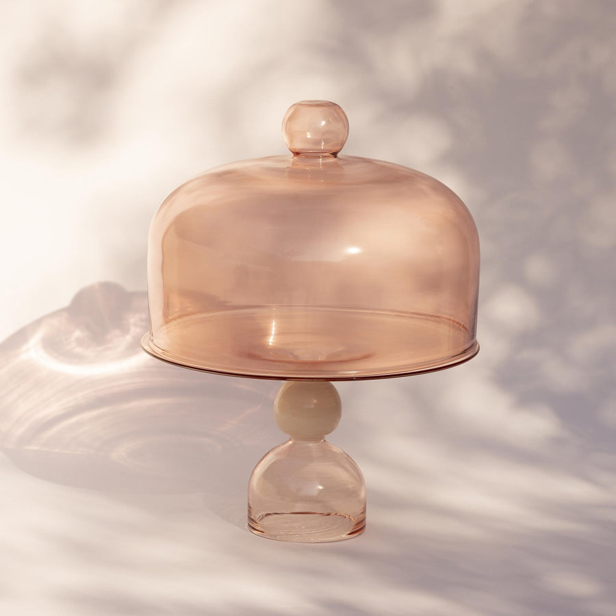 Decoglyph Mini Cake Stand With Lid Glass in Nude