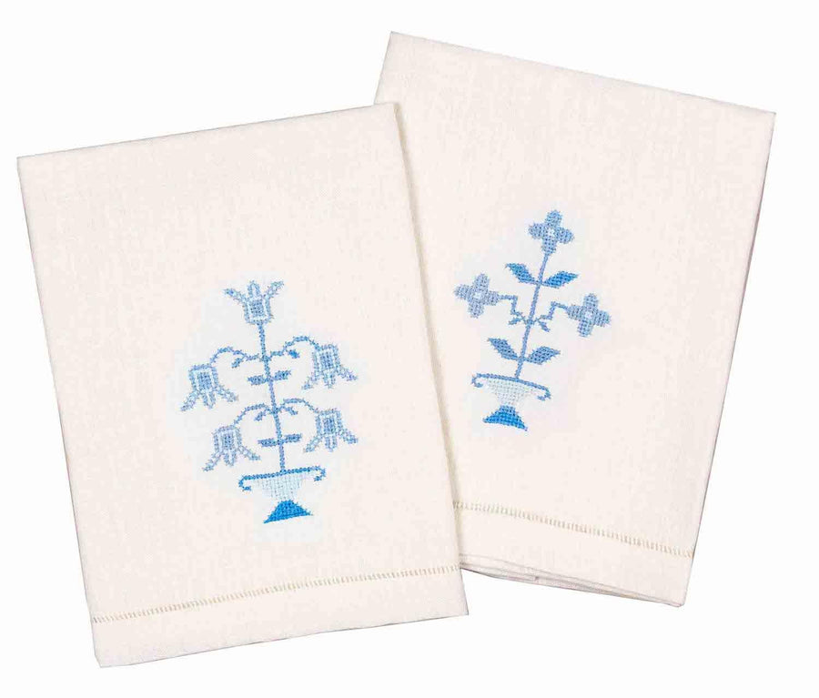 Ottoman Vase Guest Towel Blue Set of 2