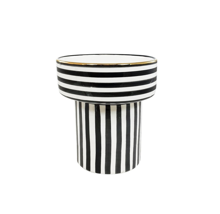 Stripes Footed Serving Dish Black