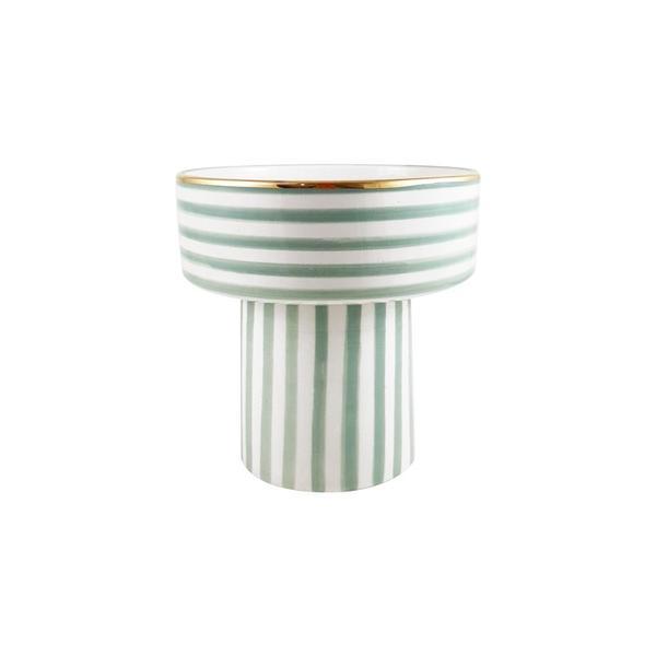 Mint Stripes Footed Serving Dish