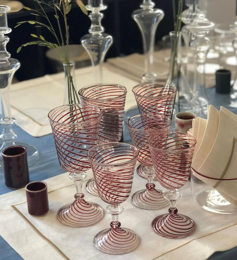 Striped Wine Glass Red Set of 6