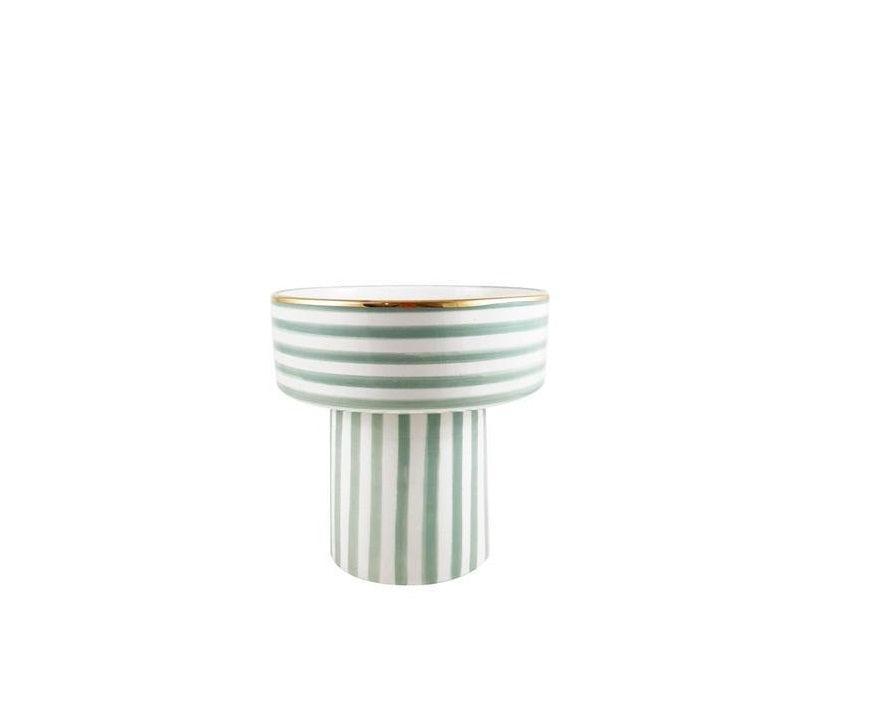 Mint Stripes Footed Serving Dish